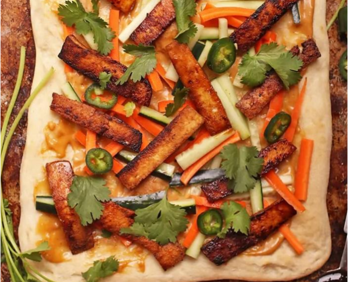 Crispy Marinated Tofu and Pickled Veggies Pizza