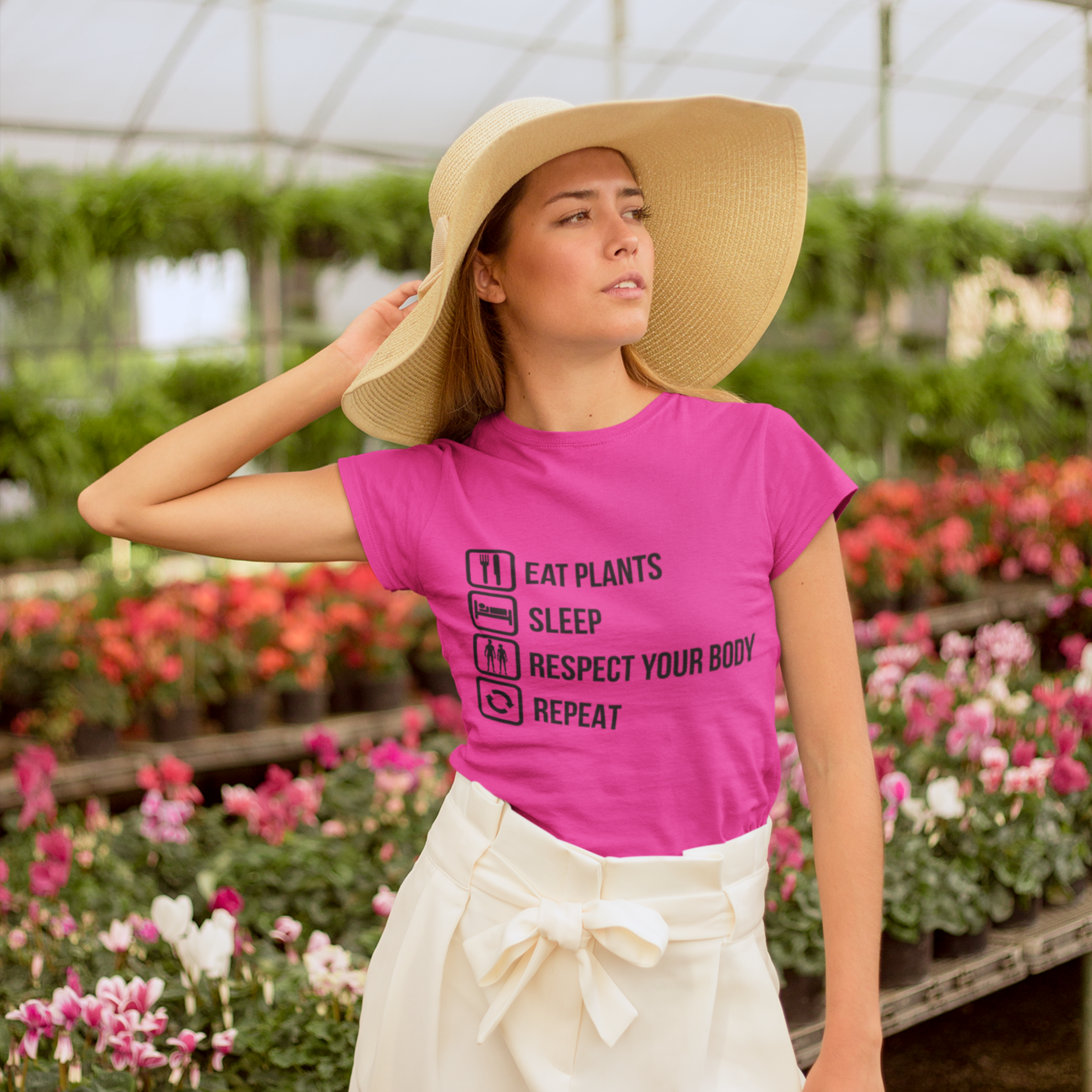 EAT PLANTS RESPECT YOUR BODY REPEAT Colored t-shirt