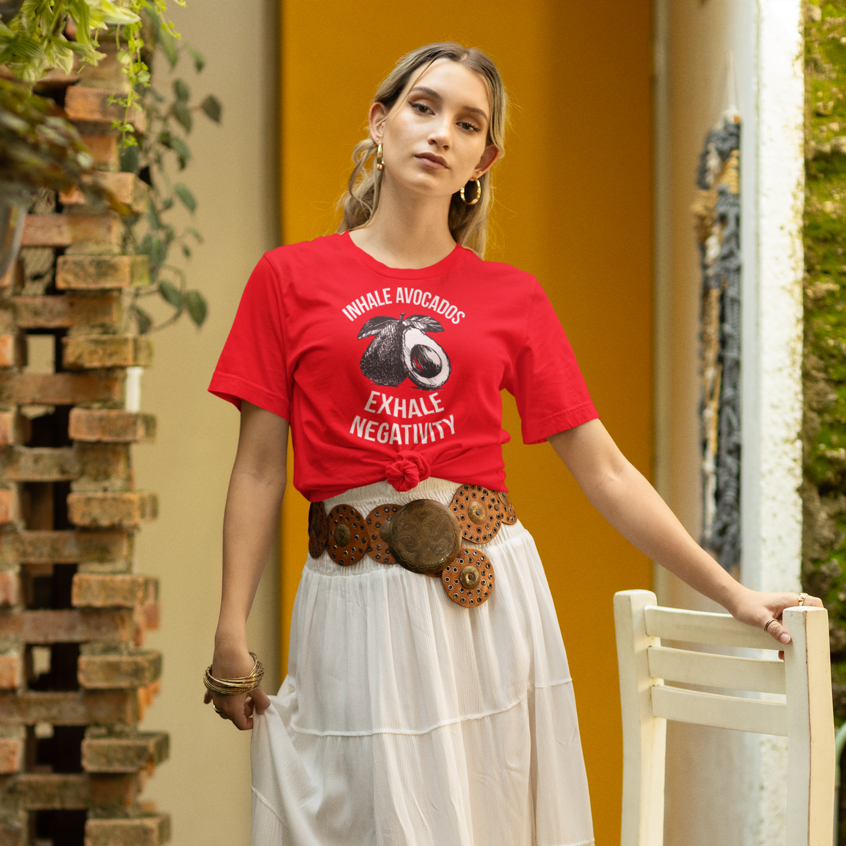 INHALE AVOCADOS EXHALE NEGATIVITY Colored t-shirt