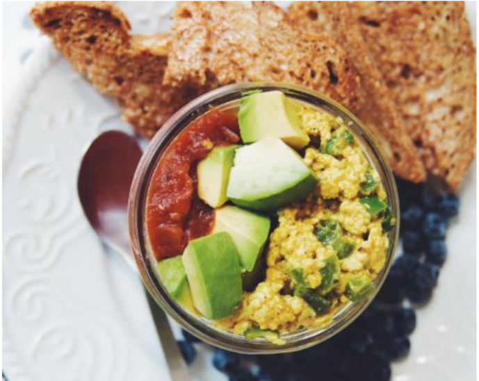 Flavorful Cheesy Tofu scramble with Avocado topping