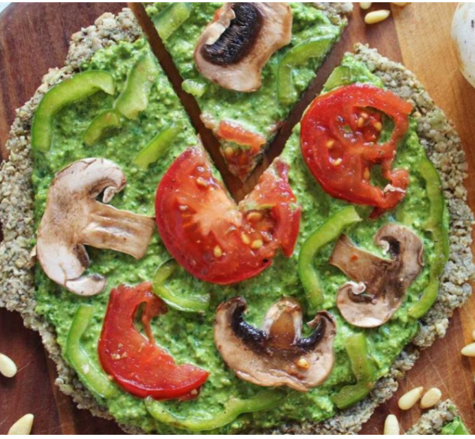 Healthy, 3-Seeds Pizza Crust- with Spinach Pesto