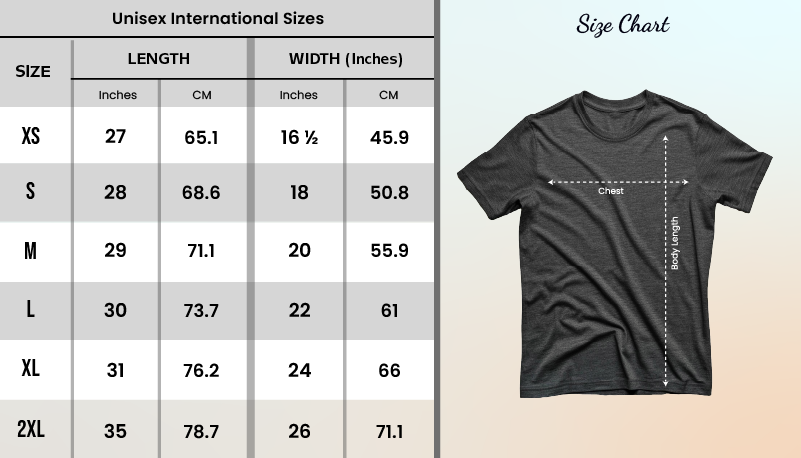 Vegan T-shirt  size guides 