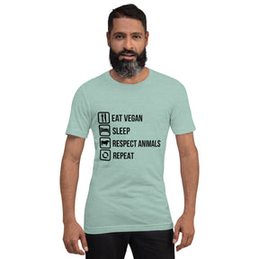 EAT VEGAN RESPECT ANIMALS REPEAT Colored t-shirt
