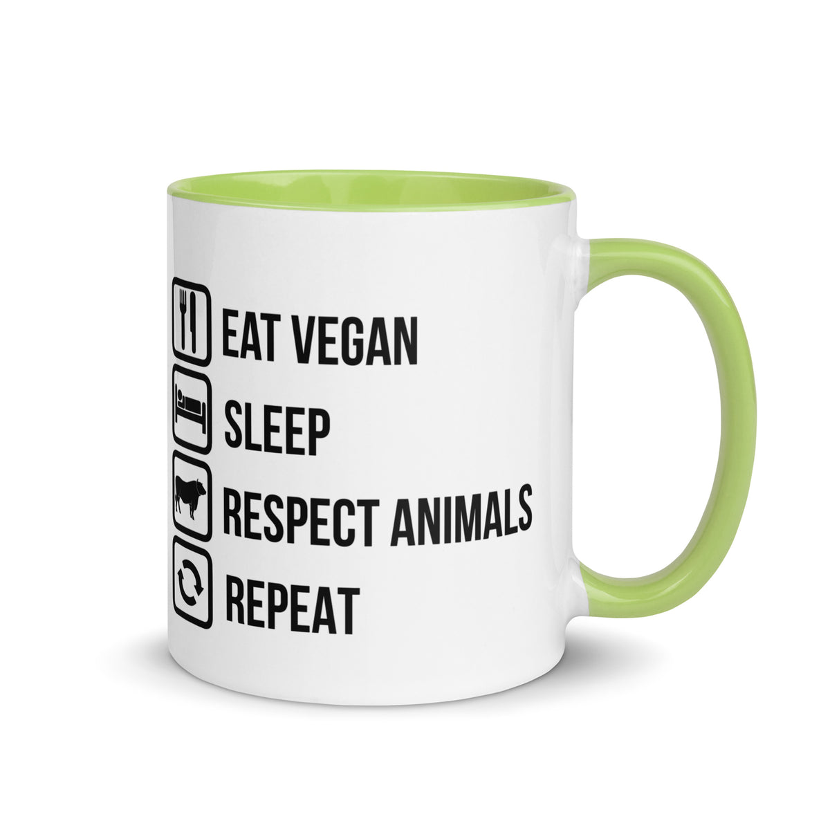 EAT VEGAN RESPECT  ANIMALS Mug with Color Inside