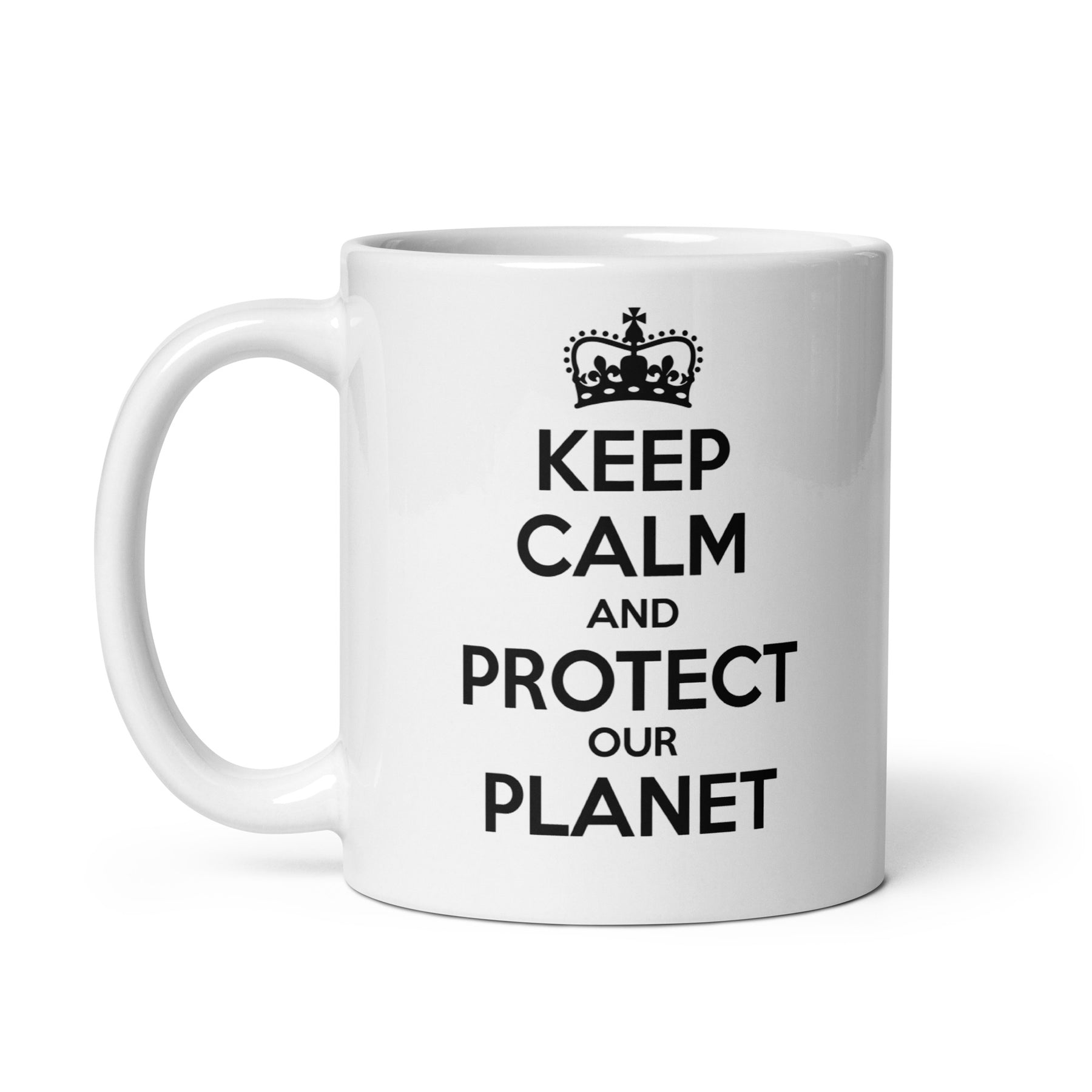 KEEP CALM PROTECT THE PLANET White glossy mug