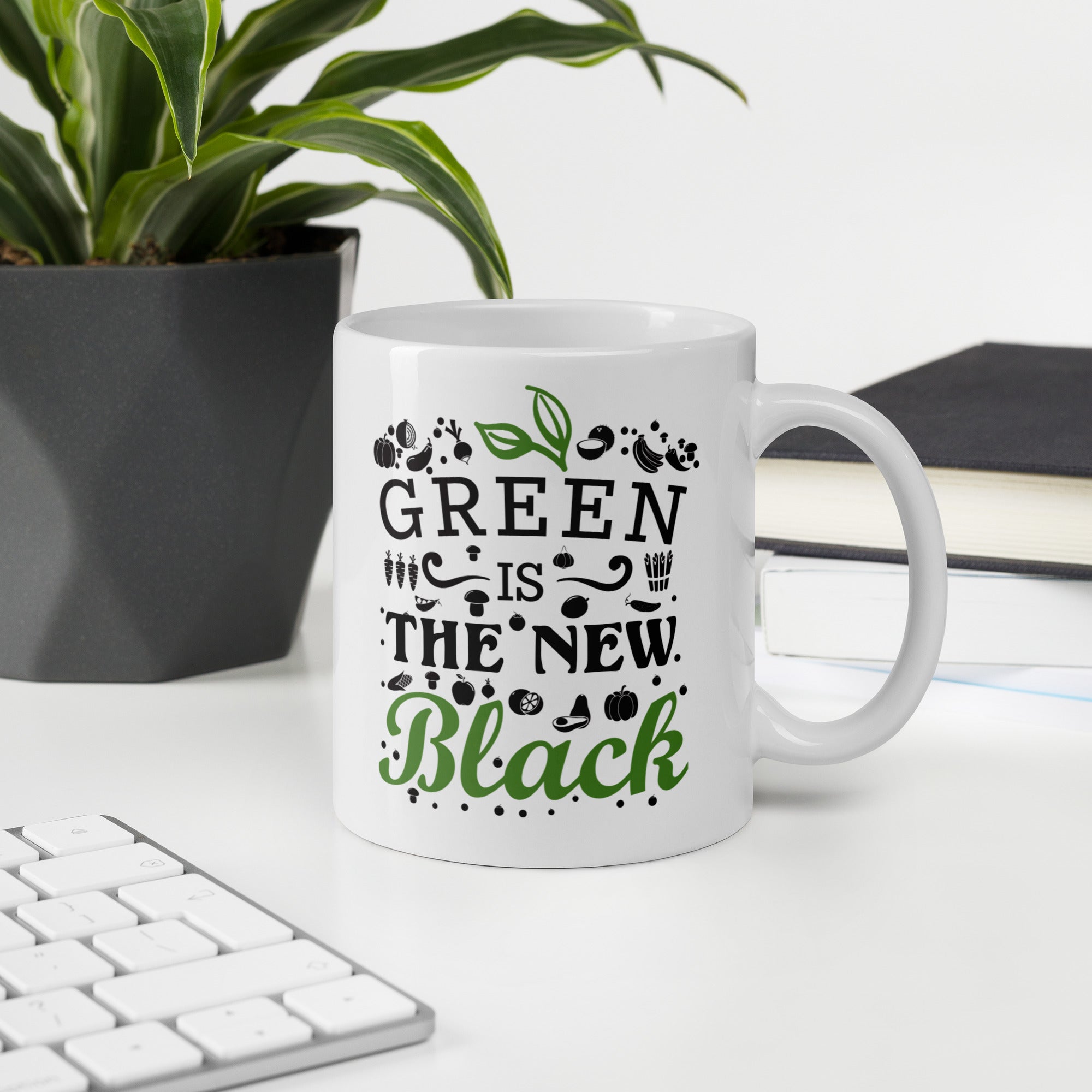 GREEN IS NEW BLACK White glossy mug