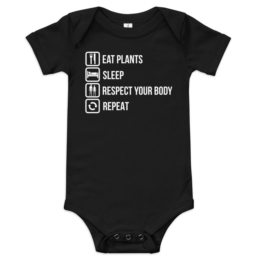 EAT PLANTS SLEEP RESPECT BODY Baby short sleeve one piece