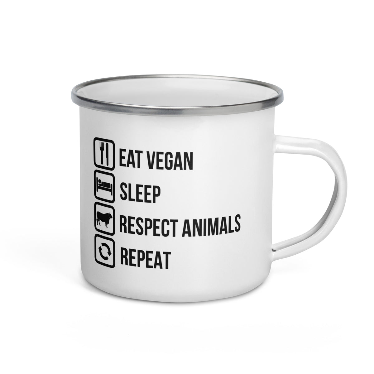 EAT VEGAN RESPECT ANIMALS REPEAT Enamel Mug